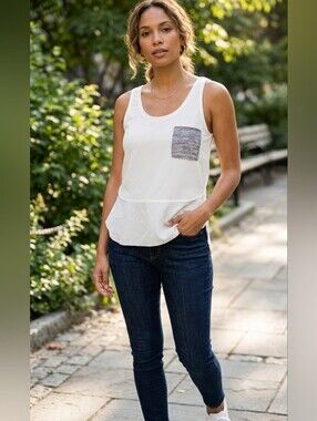 Zara White Tank Top with Heather Pocket - S